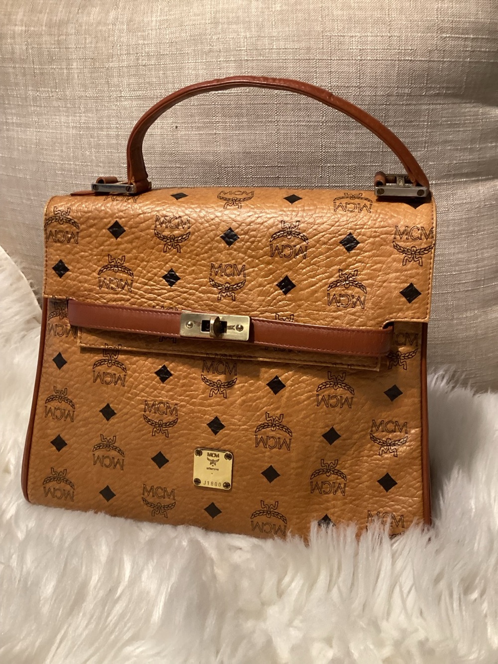 Vintage MCM Cognac Visetos Logo Top-Handle Bag